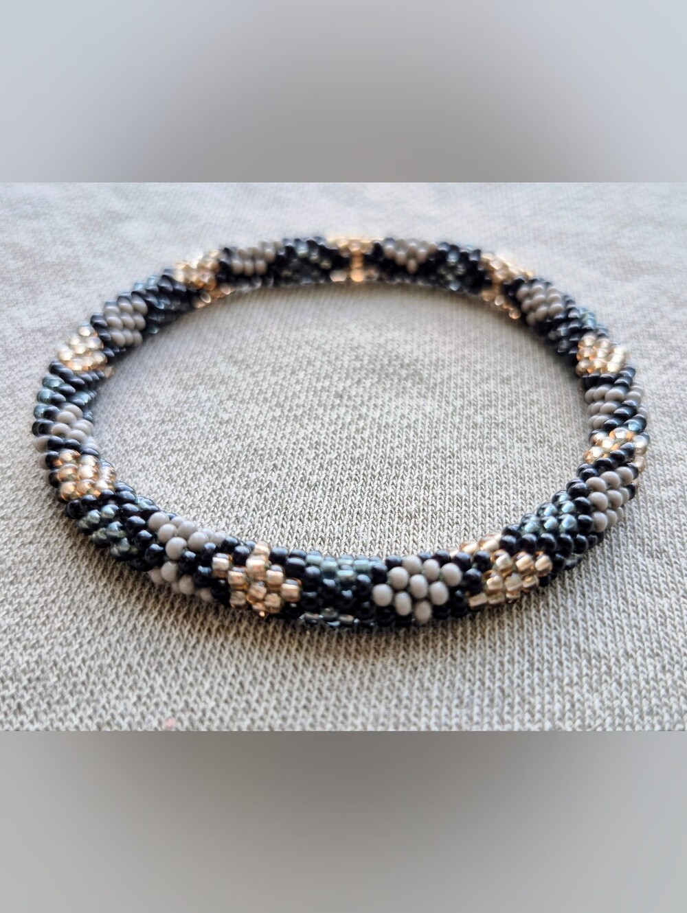 Black, White & Gold Seed Bead Spiral Bracelet